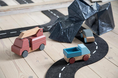 Wooden fire truck, stacking toy, clay red