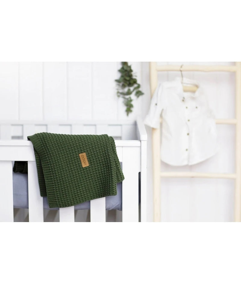 Knitted Organic Blanket Corn Knit color: bottle green