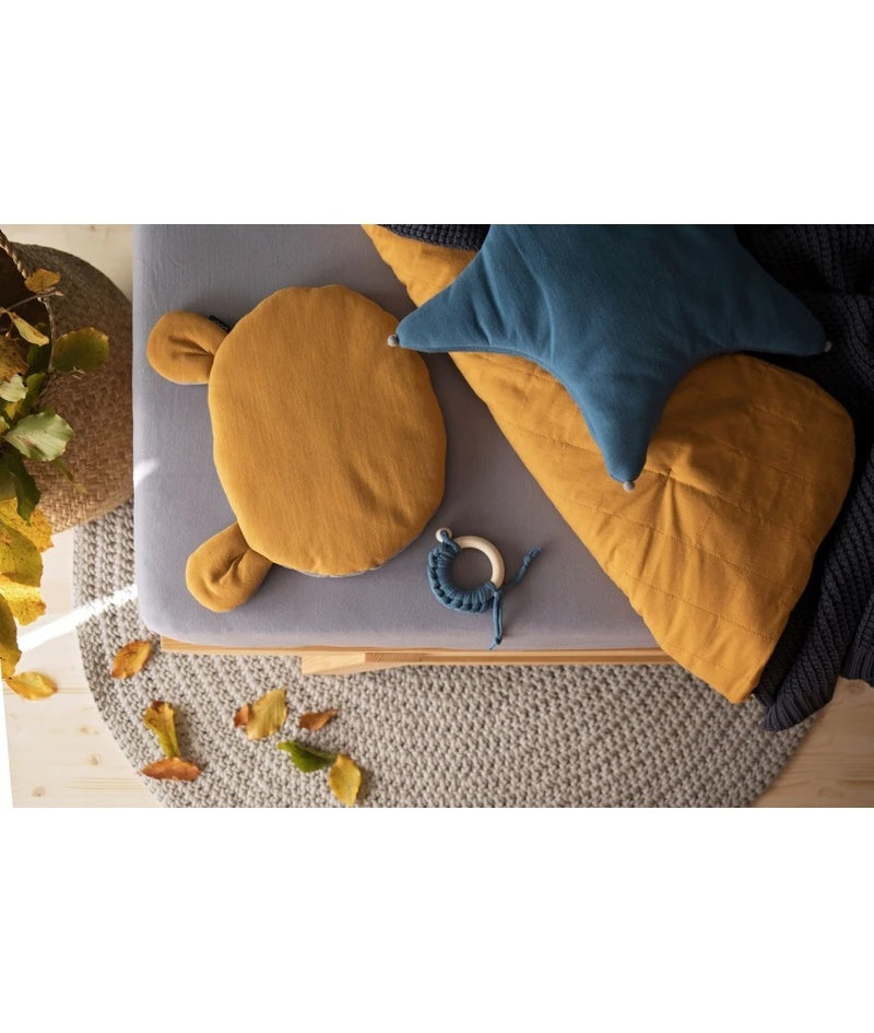 Organic Teddybear Cushion color: mustard and grey